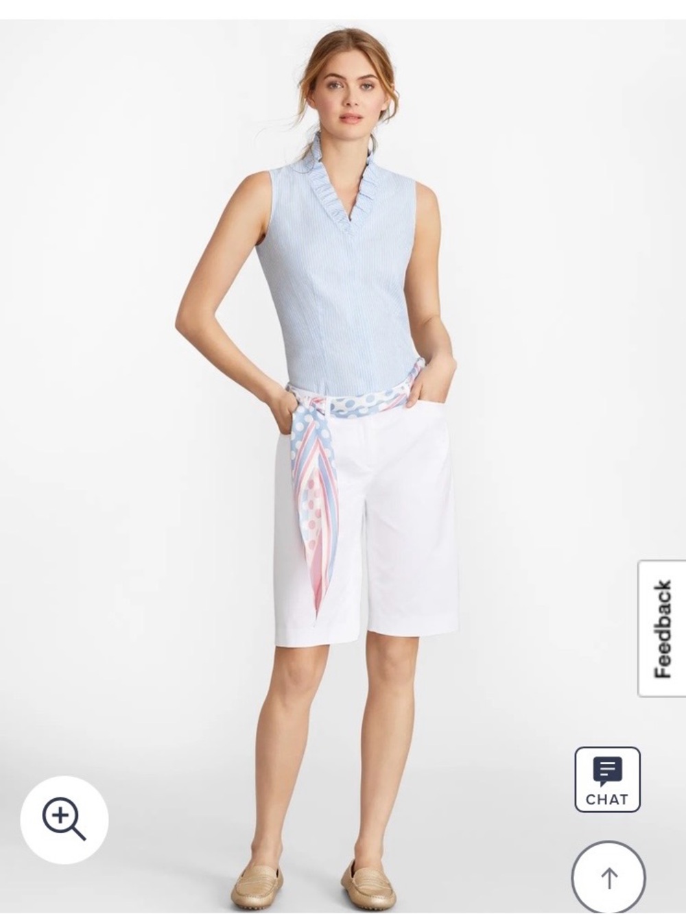 Brooks Brothers  Non-Iron Striped Supima® Cotton Ruffle-Collar Sleeveless Blouse